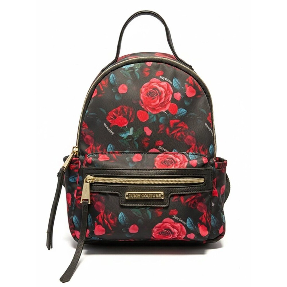 Juicy Couture Rosie Floral Mini Backpack - Black with Red Roses & Gold